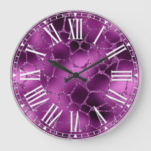 Paarse Ombre Glam Glitter Giraffe Vlekken Patroon Grote Klok