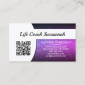 Paarse Ombre Glitter QR Code Professional Visitekaartje (Voorkant)