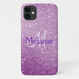 Paarse Ombre mousserende Glitter Monogrammed iPhone 11 Hoesje