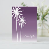 Paarse ombré palm Trees Beach Wedding RSVP (Staand voorkant)