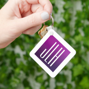 Paarse Ombre & Witte Initialen of andere Tekst Sleutelhanger