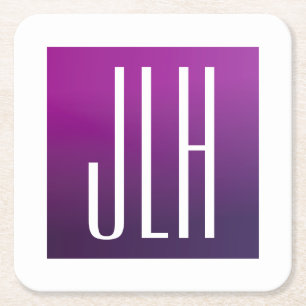 Paarse Ombre & Witte Initialen of andere Tekst Vierkante Kartonnen Onderzetter