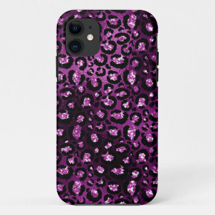 Paarse Ombre & Zwarte Glam Glitter Luipaardvlekken iPhone 11 Hoesje