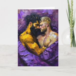 Paarse Omhelzing: Expressionistisch Olieportret Kaart