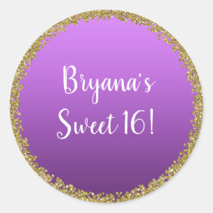 Paarse ondergedompelde gouden glitter glam sparkle ronde sticker