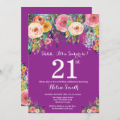 Paarse onderneming Floral 21e uitnodiging (Voorkant / Achterkant)