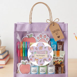 Paarse Onderwijs School Benodigdheden Patroon Ronde Sticker