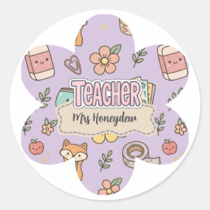 Paarse Onderwijs School Benodigdheden Patroon Ronde Sticker