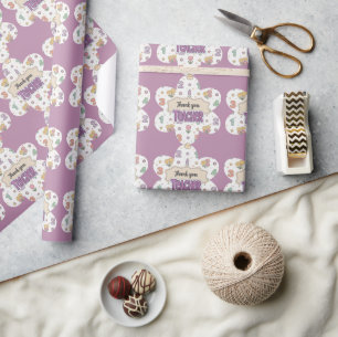 Paarse Onderwijzer School Nummers Patroon Cadeaupapier