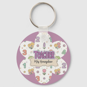 Paarse Onderwijzer School Nummers Patroon Sleutelhanger