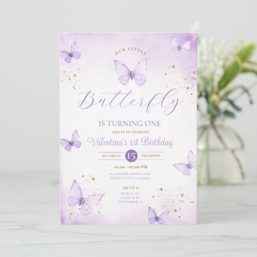 Paarse Onze Kleine Vlinder Wordt Een Goud Kaart (Staand voorkant)