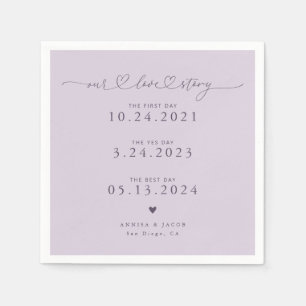 Paarse Onze Liefde Verhaal Script Hearts Wedding Servet