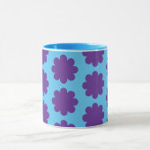 Paarse op Aqua Blue Retro Flower Art Mok Cup (Midden)