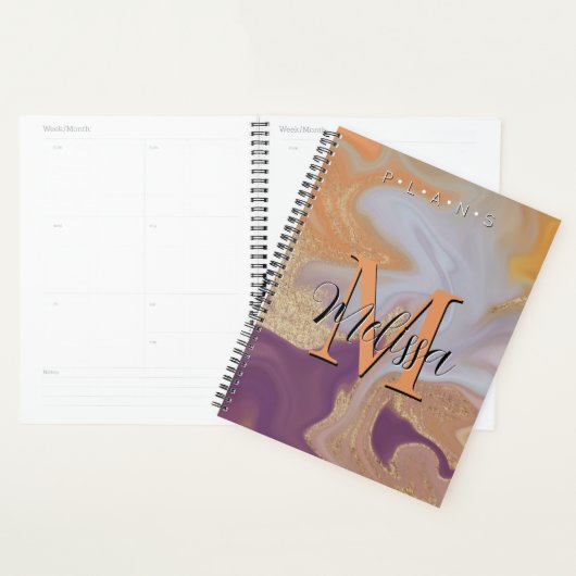 Paarse Oranje Abstracte monogram goudmonogram Planner (Display)