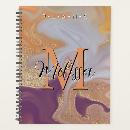 Paarse Oranje Abstracte monogram goudmonogram Planner (Voorkant)