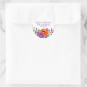 Paarse Oranje Bloemen Waterverf Bruiloft Ronde Sticker (Tas)