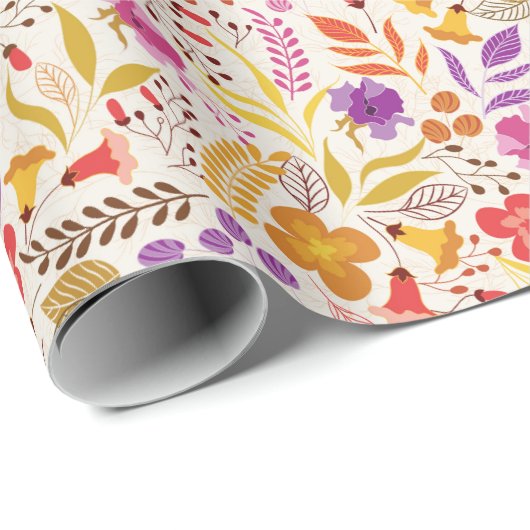 Paarse Oranje Boho Wilde Bloem Blad Bruiloft Cadeaupapier (Rol Hoek)