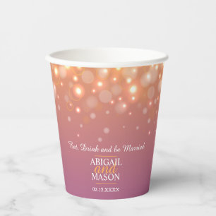 Paarse oranje champagnebubbels bruiloft papieren bekers