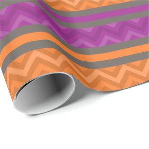 Paarse & oranje chevron strepen patroon cadeaupapier