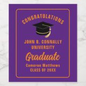 Paarse Oranje Custom 2024 Graduation Party Wijn Etiket (Enkel label)