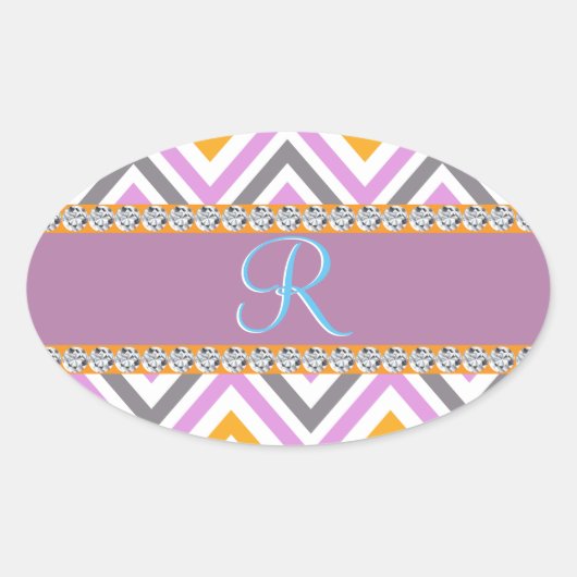 Paarse Oranje diamanten Chevron Ovale Sticker (Voorkant)