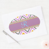 Paarse Oranje diamanten Chevron Ovale Sticker (Envelop)