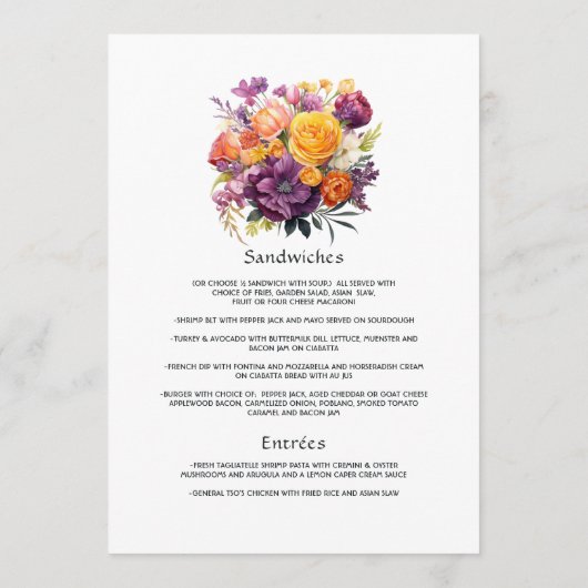 Paarse, Oranje en Gele Bloemen Gast Details Menu (Achterkant)