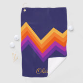 Paarse, oranje en gele retro zigzagontwerp golfhanddoek (Insitu)