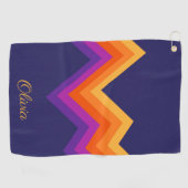 Paarse, oranje en gele retro zigzagontwerp golfhanddoek (Horizontaal)