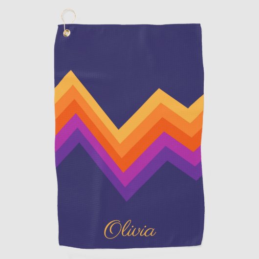 Paarse, oranje en gele retro zigzagontwerp golfhanddoek (Voorkant)