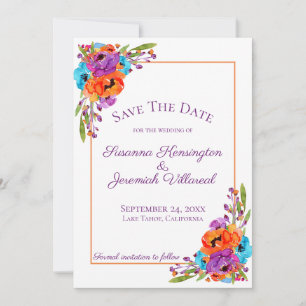 Paarse Oranje Floral Waterverf sparen de Datum Pic Save The Date