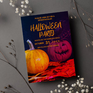 Paarse oranje geel Halloween pompoen Kaart
