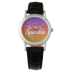 Paarse Oranje Glitter Geboren om te Fonkel Luxe Horloge