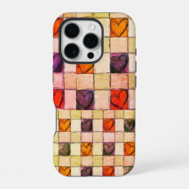 Paarse oranje harten gingham iPhone case iPhone 16 Pro Hoesje