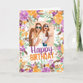 Paarse oranje herfst florerende blije verjaardagsf kaart (Voorkant)