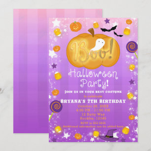 Paarse & Oranje Leuke Whimsische Halloweenfeest Kaart