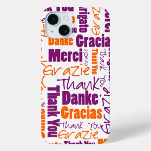 Paarse Oranje meertalige typografie Hartelijk dank iPhone 15 Mini Hoesje
