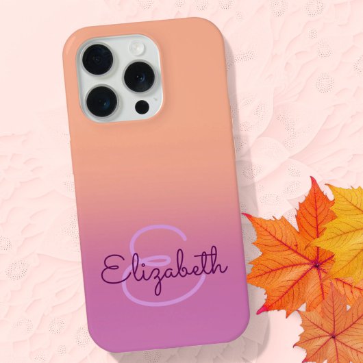 Paarse Oranje Ombre gepersonaliseerd Initiaal mono iPhone Hoesje