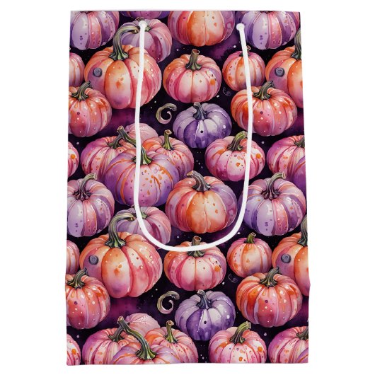 Paarse & Oranje Pumpkin Patch Pattern Medium Cadeauzakje (Achterkant)