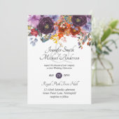 Paarse Oranje Rozen Plum Floral Wedding Kaart (Staand voorkant)