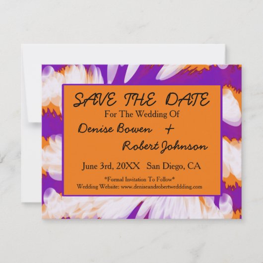 Paarse Oranje tijdrager Sla de datum op Save The Date (Voorkant)