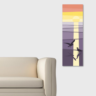 Paarse Oranje zeevogels aan de kust Vector Art Poster