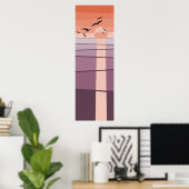 Paarse Oranje zeevogels bij zonsondergang Vector A Poster (Thuiskantoor)