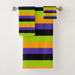 Paarse Oranje Zwart Groen Witchy Stripes Halloween Bad Handdoek