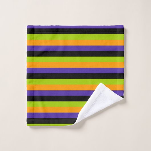 Paarse Oranje Zwart Groen Witchy Stripes Halloween Bad Handdoek (Wasdoekje)