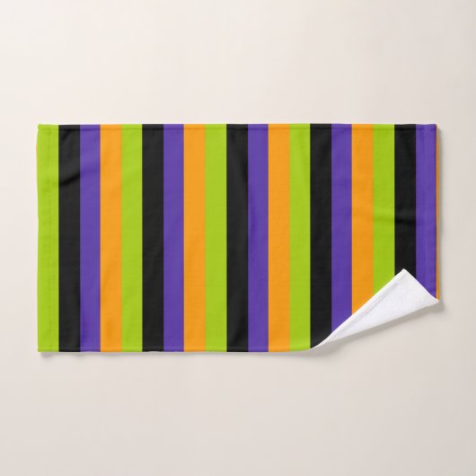 Paarse Oranje Zwart Groen Witchy Stripes Halloween Bad Handdoek (Handdoek)