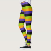 Paarse Oranje Zwarte Groene Heksenstrepen Hallowee Leggings (Links)