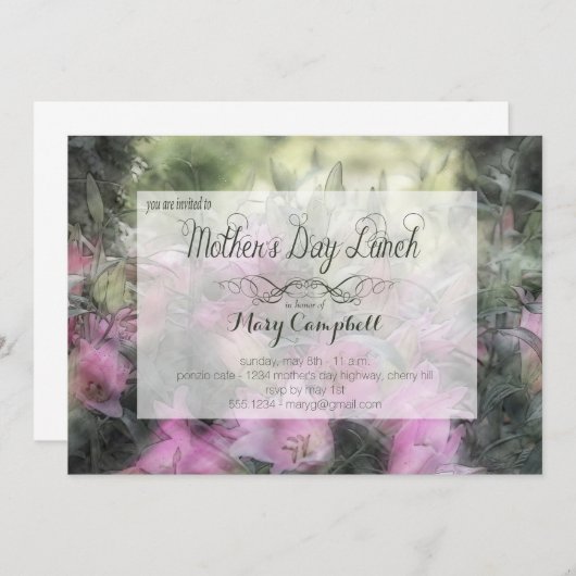 Paarse Orchid Moederdag Lunch Uitnodiging (Voorkant / Achterkant)