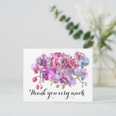 Paarse orchidebloem bedankt briefkaart (Staand voorkant)