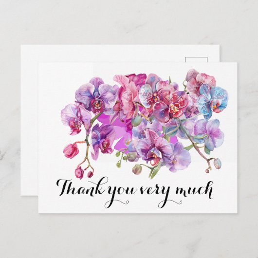 Paarse orchidebloem bedankt briefkaart (Voorkant / Achterkant)